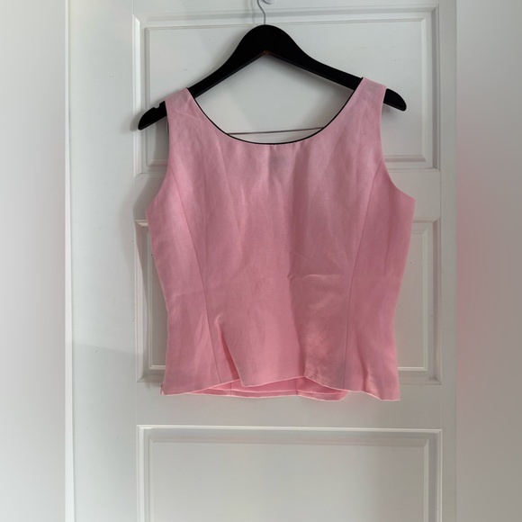 Vintage Tahari Bubblegum Pink Linen Blend Top | Fully Lined Scoop Neck Size 8 6 - Picture 3 of 6